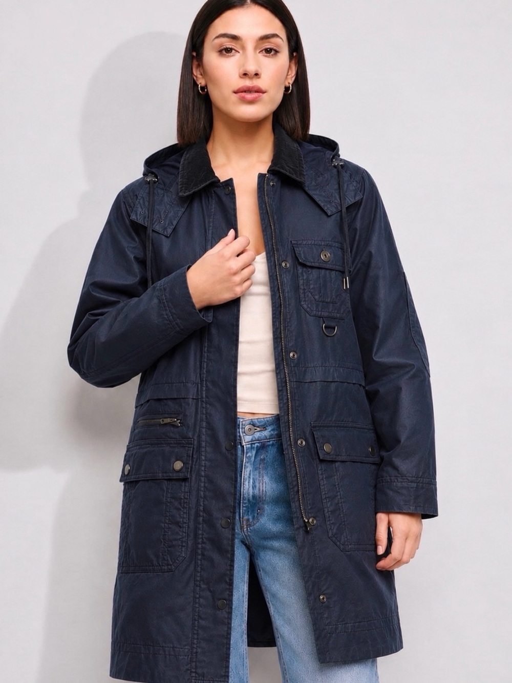 J. CREW Heritage Downtown Navy Waxed Hooded Utility Field Jacket